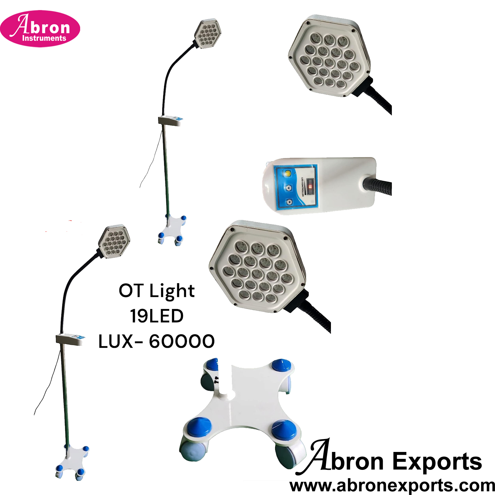 OT Light shadowless Mobile 19 LED 60,000 Lux with controlls on wheels adjustable angle Abron ABM-2369M19L60 
